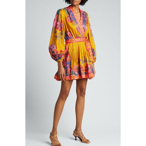 ZIMMERMANN The Lovestruck Linen Wrap Mini Dress Multicolored Size 1 Small - Picture 1 of 4